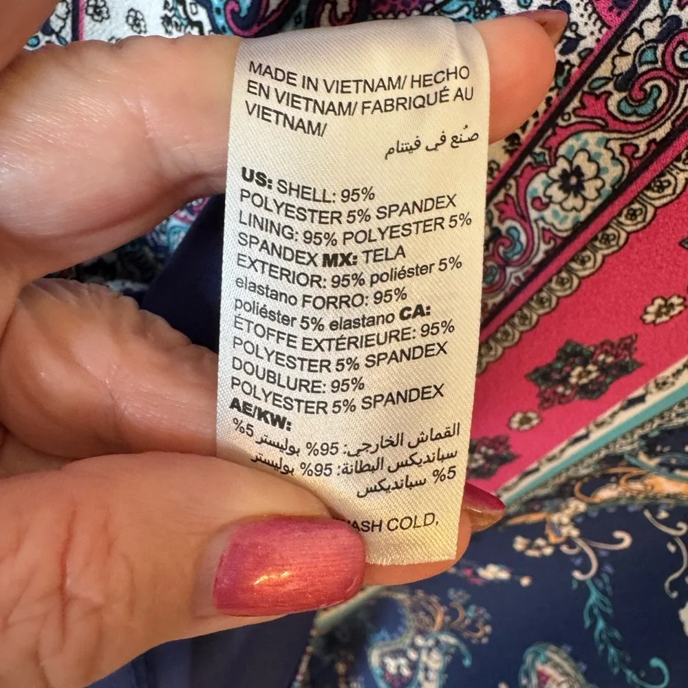 ❤️GORGEOUS SPRING/SUMMER Chico's Blue/Pink Print  Dress  MEDIUM 8/10   #CL - Picture 7 of 9